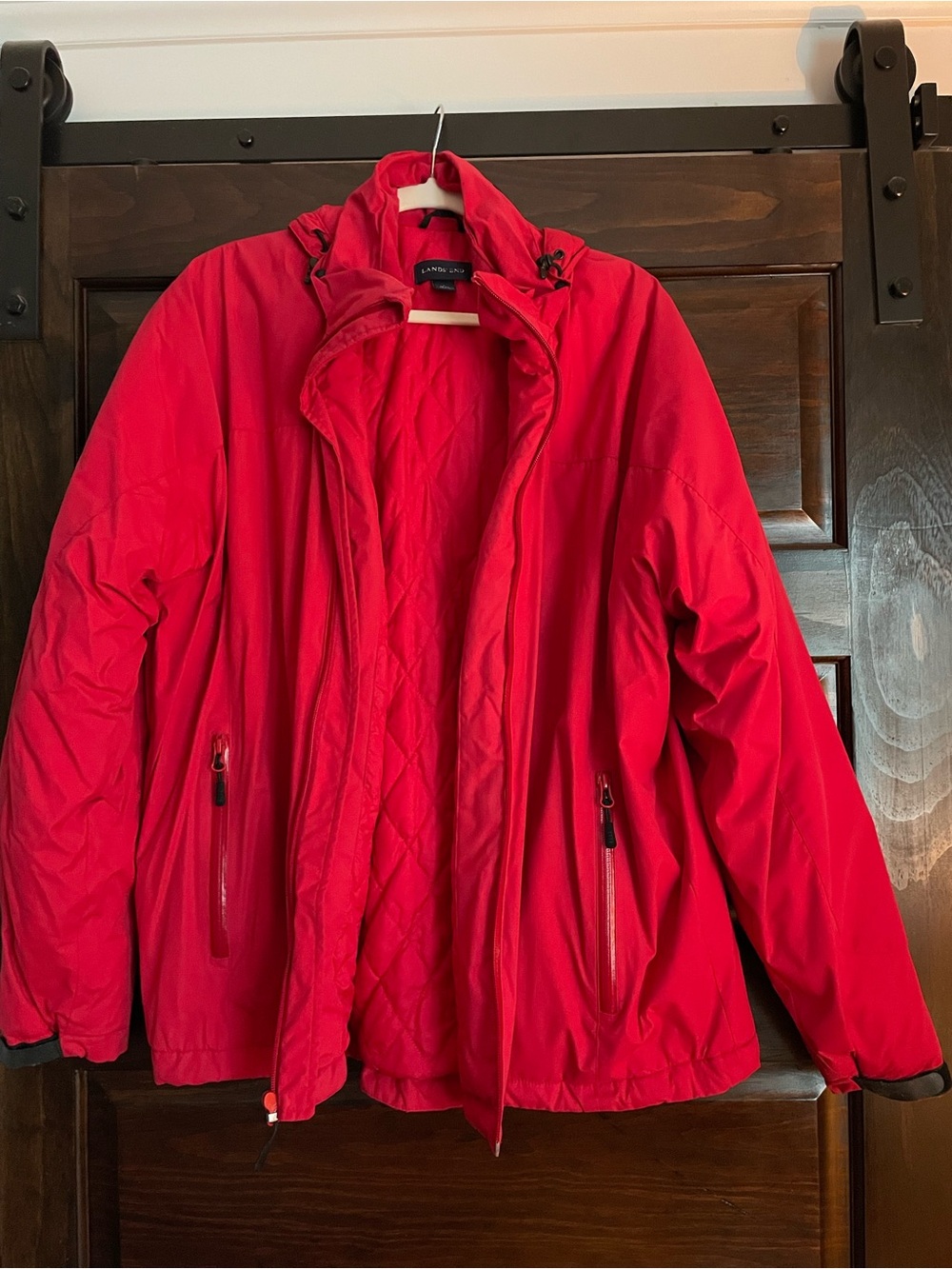 Lands' End Aquacheck Thermolite Quilted-Lined Men's Raincoat with Hood